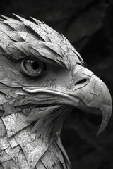 Poster - Artistic portrayal of a gryphon, its eagle and lion features expressed through sharp, geometric patterns,
