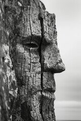 Aufkleber - Abstract form of a troll, with its rough, stony skin transitioning into a rugged, natural landscape,