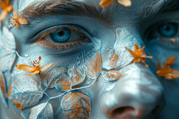 Aufkleber - Artistic depiction of a person's face with half transforming into an intricate floral pattern, symbolizing personal growth.
