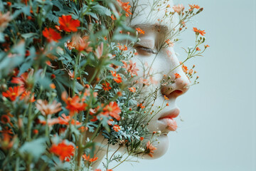 Aufkleber - Artistic depiction of a person's face with half transforming into an intricate floral pattern, symbolizing personal growth.