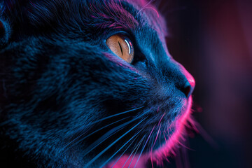 Aufkleber - A cat with a bioluminescent fur that changes color based on its mood, integrated with emotive technology,