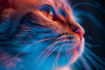 Aufkleber - A cat with a bioluminescent fur that changes color based on its mood, integrated with emotive technology,