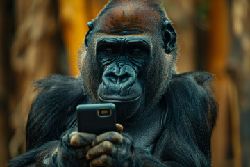 Poster - Gorillas with voice-to-text technology, able to communicate verbally with humans through a digital interface,