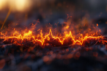 Leinwandbilder - Abstract depiction of a heartbeat, rhythmic pulsations visualized through throbbing lines and warm hues,