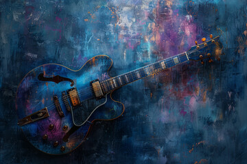 Fototapete - Artistic rendering of a blues tune, with deep blues and purples blending into moody grays to represent soulful rhythms,