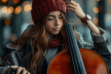 Aufkleber - Gentle ombre from soft peach to rich burgundy, mimicking the warm, resonant tones of a cello,
