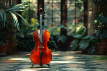 Aufkleber - Gentle ombre from soft peach to rich burgundy, mimicking the warm, resonant tones of a cello,