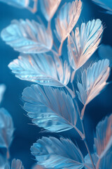 Leinwandbilder - Abstract pattern with light, feather-like shapes floating over a serene blue gradient, symbolizing the airy notes of a piccolo,