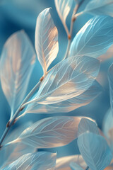 Leinwandbilder - Abstract pattern with light, feather-like shapes floating over a serene blue gradient, symbolizing the airy notes of a piccolo,