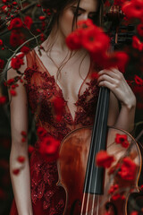 Poster - Background that shifts from a deep velvet red to a soft blush, reminiscent of the drama and passion of a full orchestra,