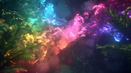 Wall Mural - A magical burst of rainbow powder bursting forth like a supernova