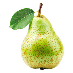 Green Pear with Stem and Leaf