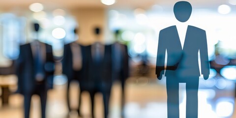 Poster - A Silhouette of a Businessman Standing in a Blurry Office Environment, Representing Professionalism, Teamwork, and the Corporate World, Generative AI
