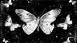 Monochrome butterflies with stipple effect on a vintage textured background