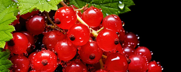 Wall Mural - Fresh red currants fruit, with water drops over it, closeup macro detail. Generative AI