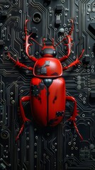 Poster - Red mechanical beetle on a circuit board