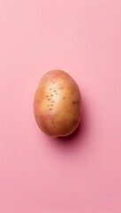 Russet Potato on Pastel Pink Background with Minimalist Style