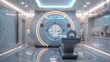 Advanced MRI machine, showing detailed control panels and sleek design.