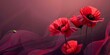 Anzac Day Tribute: Digital Design Featuring Red Poppy Flowers on Purple Background. Concept Tribute Designs, Anzac Day, Red Poppy Flowers, Purple Background, Digital Art