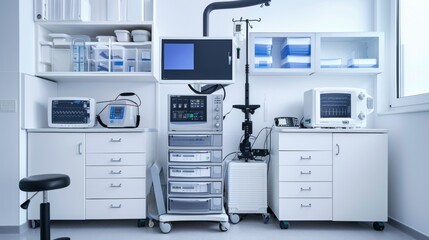 Wall Mural - endoscopy tower, complete with monitor and tools, isolated on white.