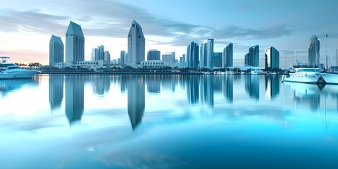 Iconic San Diego Skyline at Dusk: Featuring Buildings Along the Harbor. Concept San Diego, Skyline, Dusk, Harbor, Buildings