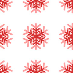 Wall Mural - Seamless pattern of large isolated red snowflake symbols. The elements are evenly spaced. Illustration on light red background