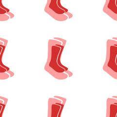 Sticker - Seamless pattern of large isolated red socks symbols. The elements are evenly spaced. Illustration on light red background