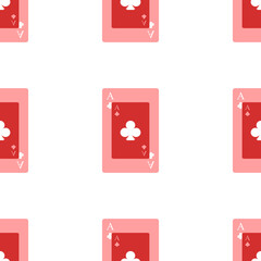 Sticker - Seamless pattern of large isolated red ace of clubs cards. The elements are evenly spaced. Illustration on light red background