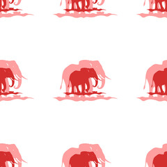 Wall Mural - Seamless pattern of large isolated red wild elephant symbols. The elements are evenly spaced. Illustration on light red background