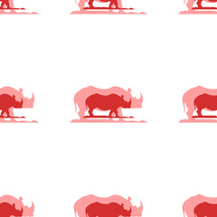 Wall Mural - Seamless pattern of large isolated red wild rhino symbols. The elements are evenly spaced. Illustration on light red background