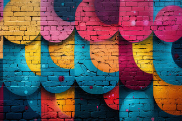 Sticker - A vibrant street art mural splashed across a city wall, injecting color and personality into the urban landscape. Concept of artistic expression and creativity. Generative Ai.