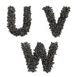 3d render of Nuts and bolts capital letter alphabet - letters U-W