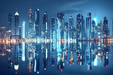 Wall Mural - modern city skyline at night futuristic ecofriendly skyscrapers and towers urban cityscape 3d render