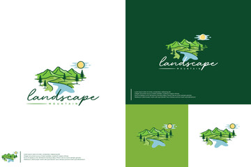 Wall Mural - landscapes and rivers, logo with modern line concept, logo design illustration.