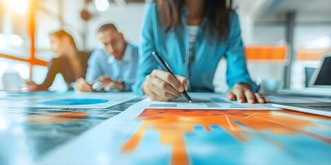 Wall Mural - Professionals analyzing marketing data to strategize marketing campaigns in a meeting. Concept Market Analysis, Marketing Strategy, Data Interpretation, Campaign Planning, Professional Meeting