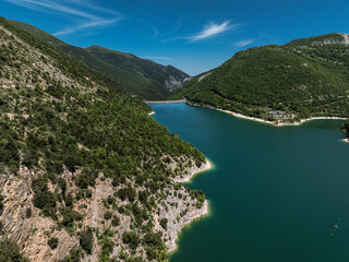 Beautiful mountain lake in Italy filmed by drone