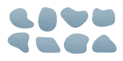 Abstract natural blue blob shapes set. Organic modern geometric shape with grain texture. Modern simple illustration. Textured Liquid stain design element