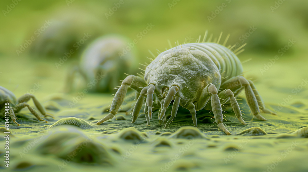 Dust mite as seen through a microscope, high magnification, on a ...