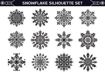 Wall Mural - Snowflake Silhouette Vector Illustration Set