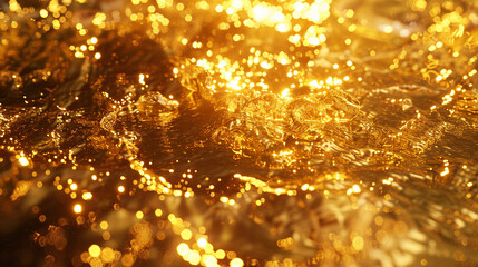 Wall Mural - Reflective gold texture with a liquid mirror effect, adding a luxurious and glamorous touch.