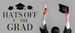 Woman with graduation hat and diploma on grey background
