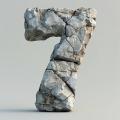 Wall Mural - The number 7 as a rock statue on the white background.