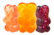 Sweet jelly gummy bears isolated on a white background. Colorful fruit gummy candies.
