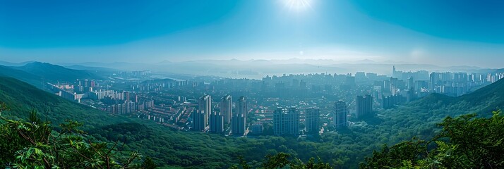 Wall Mural - A city top view from the top of the mountain in sunny day and natural light realistic nature and landscape
