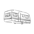 Hand drawn camper outline doodle icon. Trailer for camping vacation and travel, tourism and journey concept. Vector sketch illustration for print, web, mobile and infographics on white background.