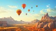 © Ceyhun - Hot air balloons at sunrise, among mountains and beautiful views in Cappadocia, Turkey.