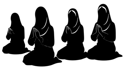 Muslim woman praying silhouette set black silhouette