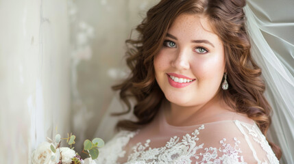 Wall Mural - Makeup for a plus size girl's wedding. Wedding makeup, hairstyle