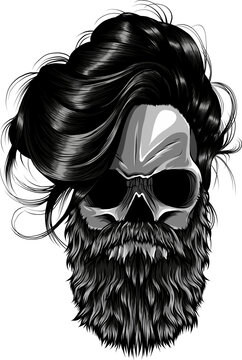 Monochrome Skull with mustache and beard Hipster vector illustration