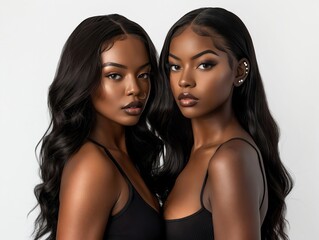 Poster - Two black women with long hair posing for a photo.